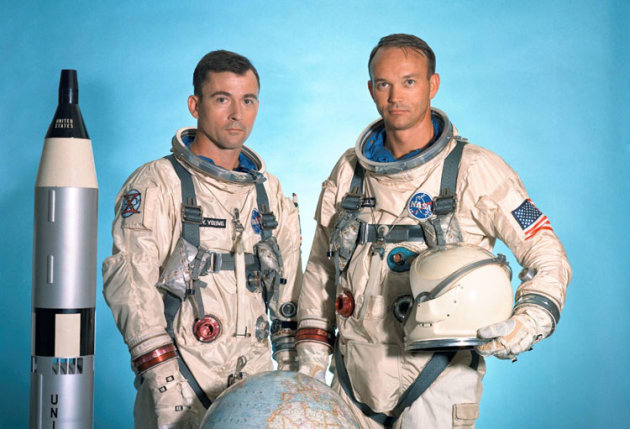 John Young and Michael Collins flew the Gemini 10 mission in 1966. For Young it was his second of six journeys to space. Collins would go on to fame as the Command Module Pilot of Apollo 11. (NASA)
