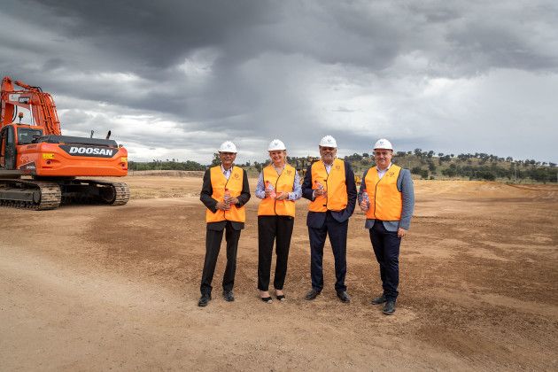 Pact CEO Sanjay Dayal, Federal Environment Minister and Federal Member for Farrer, Sussan Ley, Cleanaway CEO Vik Bansal, Asahi Beverage&rsquo;s CEO, Mr Robert Iervasi as construction of the Circular Plastics Australia JV gets underway.