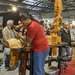Show visitors were impressed by Maori woodcarver Kapene Alexander's skill as he demonstrated on the Carba-Tec stand.