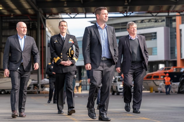 Sydney City Marine team and CDRE Colin Dagg, CSC, RAN - Director General Engineering &ndash; Navy at the signing ceremony for SCM achieving ADF docking certification.