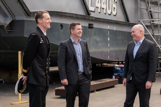 Sydney City Marine team and CDRE Colin Dagg, CSC, RAN - Director General Engineering &ndash; Navy at the signing ceremony for SCM achieving ADF docking certification.