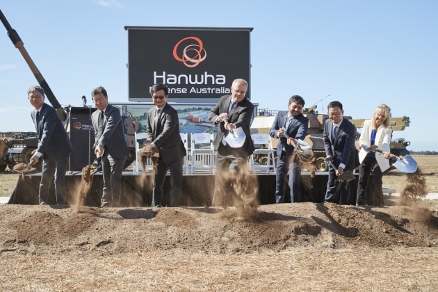 The former Prime Minister breaks ground at new Hanwha defence manufacturing site at Avalon near Geelong in Victoria.

Credit: Hanwha