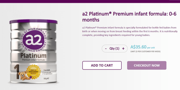 a2 Milk's new ecommerce offering.
