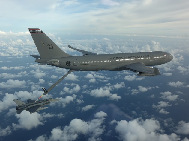 A330 MRTT refuels a RSAF F-16D. (Airbus/ MINDEF)
