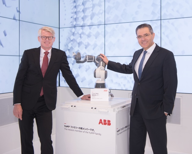The newest member of the YuMi family is welcomed by Per Vergard Nerseth and Sami Atiya.