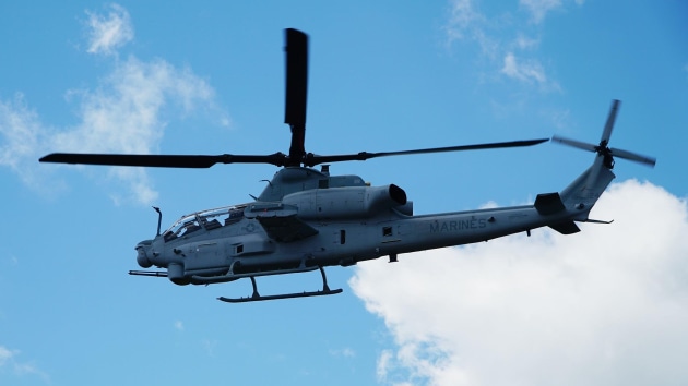 A USMC-operated AH-1Z Viper attack helicopter flies with Link 16 for the first time. (Supplied)