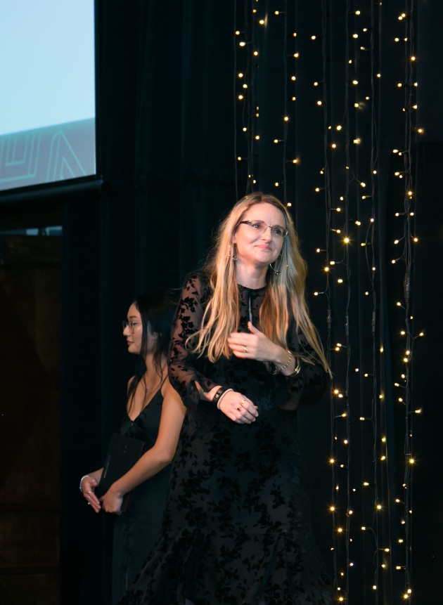 Nerida Kelton accepts her award.