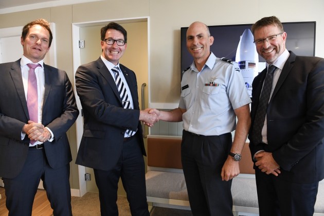Airbus Australia Pacific Board Chairman, Matthieu Louvot; Airbus Australia Pacific Managing Director Andrew Mathewson; New Zealand Chief of Air Force, Air Vice Marshal Andrew Clark and Airbus Senior Program Manager New Zealand Operations, Geoff Blake. Credit: Airbus