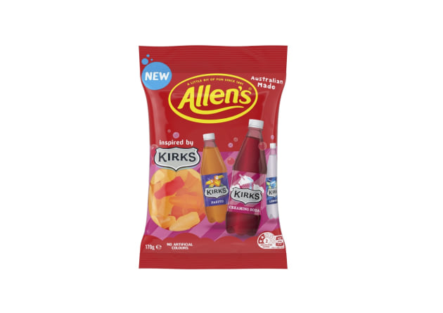 The Allens Kirks inspired soda pop lollies are Pasito, Creaming Soda and Lemonade flavoured. Image: Allens