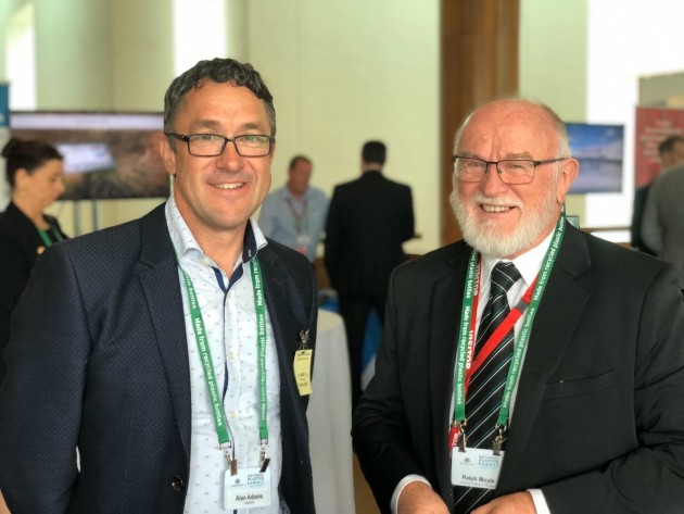 Delegates at the National Plastics Summit: Alan Adams of Sealed Air (left) and Ralph Moyle of the Australian Institute of Packaging. (Image: Nerida Kelton)