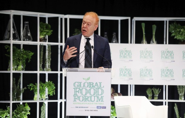 Anthony Pratt, executive chairman of Visy addresses the Global Food Forum. (Image: The Australian)