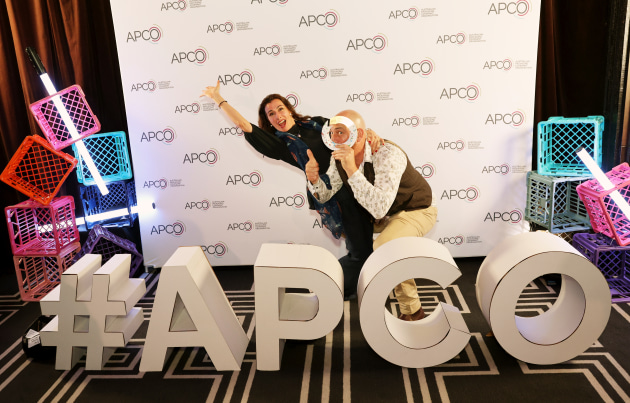 The #APCO cardboard cutouts were supplied courtesy of Cardboard Mill. The reusable crates were on loan from CHEP.
