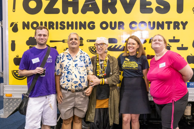 Ronni Kahn AO, OzHarvest&rsquo;s CEO (centre), and Amy Cobb (2nd from right), OzHarvest&rsquo;s Queensland state manager, with guests at OzHarvest Brisbane&rsquo;s eighth birthday celebration held at Canefields Clubhouse.