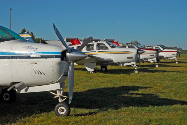 Bonanzas lined up at Armidale Airport in NSW. (Steve Hitchen)