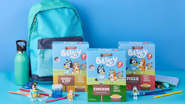 Arnott&rsquo;s has released its latest addition to the Arnott&rsquo;s Bluey range in time for the new school year. Arnott&rsquo;s Bluey Chicken Flavoured snack packs will be available in Coles and independent supermarkets nationwide. (Image: Arnott's)