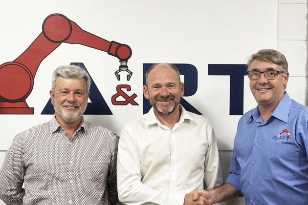 Unlocking growth opportunities: Geoff Murdoch, Phil Biggs (Packaging Partners) and Dale Collinson (A&RT) at the signing of the deal.