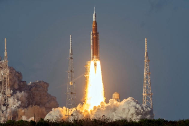Two Northrop Grumman five-segment solid rocket boosters have launched the first crewed flight of NASA&rsquo;s Space Launch System rocket during the Artemis II mission.

Credit: Northrop Grumman