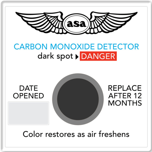 The ASA carbon dioxide detector turns grey/black in the centre when high CO2 levels are present in a cockpit. (ASA)