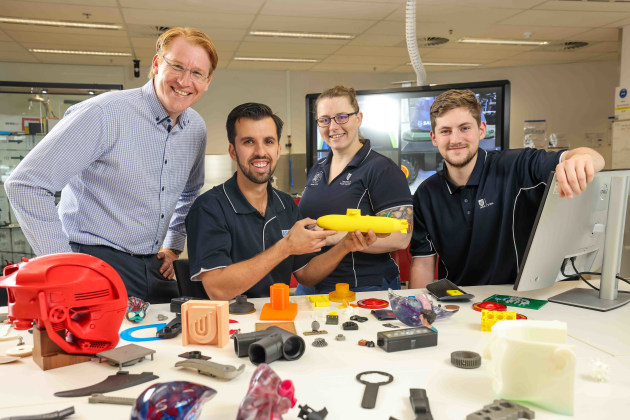 L-R: Associate Professor Craig Priest (UniSA), Alex (ASC Engineer) and Kaitlyn and Dakota (UniSA students). (Credit: Russell Millard)