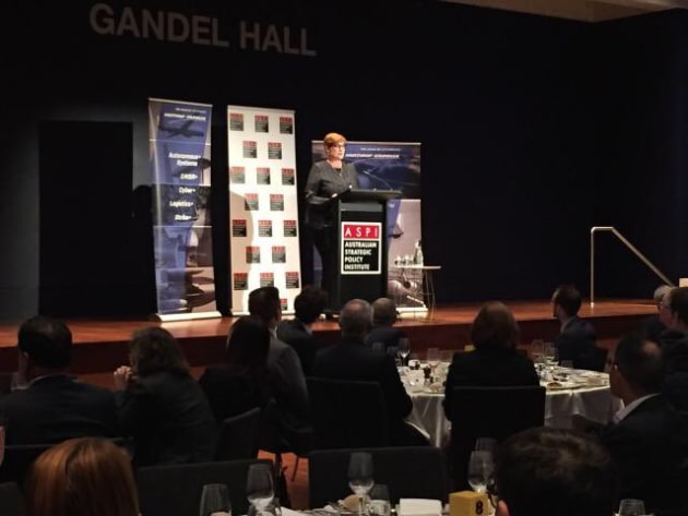 Minister for Defence Marise Payne speaking at ASPI's Building Australia's Strategy for Space conference. Credit: ASPI