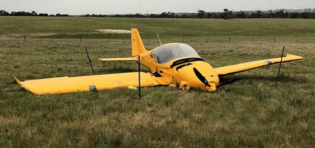 The Bristell lies in a paddock near Stawell after the crash. (ATSB)
