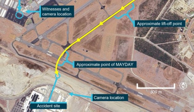 The flight path of POR after take-off at Jandakot. (ATSB)