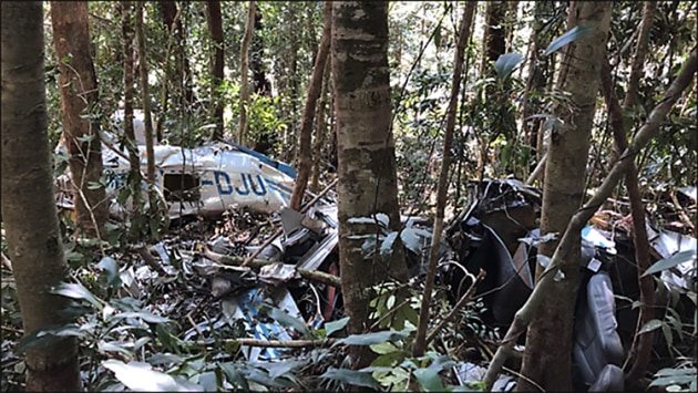 The crash site of Mooney VH-DJU west of Coffs Harbour. (ATSB)