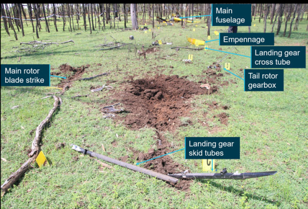 The crash site of VH-HKC north of Hughenden in QLD. (Queensland Police Service annotated by the ATSB)