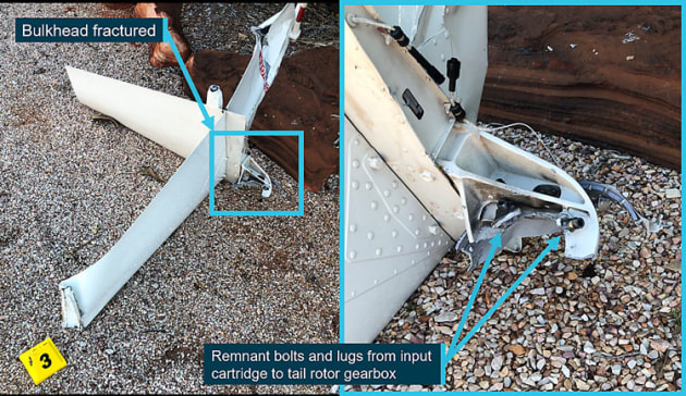 The fracture site on the separated tail of VH-NBY. (ATSB)