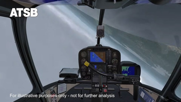 Robinson R66 VH-KFT rolled inverted before breaking up. (ATSB animation)