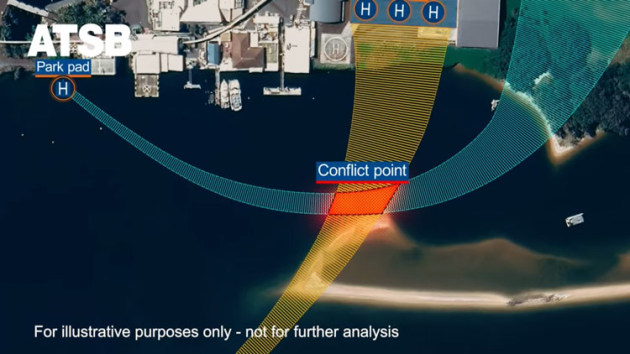 Simultaneous operations from Sea World created a conflict point over the sandbar here the accident happened. (Google Earth annotated by the ATSB)