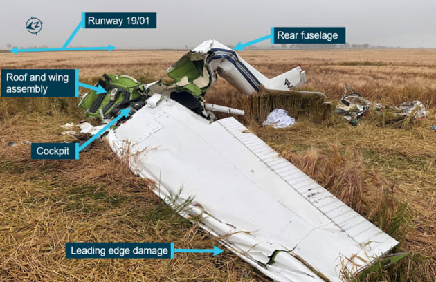 The wreckage of VH-EYU at Bacchus Marsh. (ATSB)