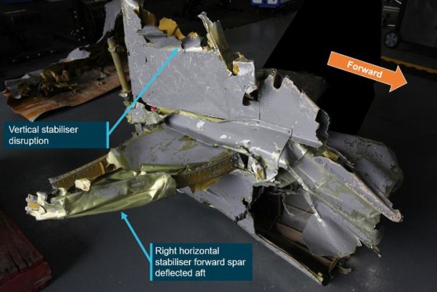 The tail section of VH-PAE recovered from the sea off Stradbroke Island. (ATSB)