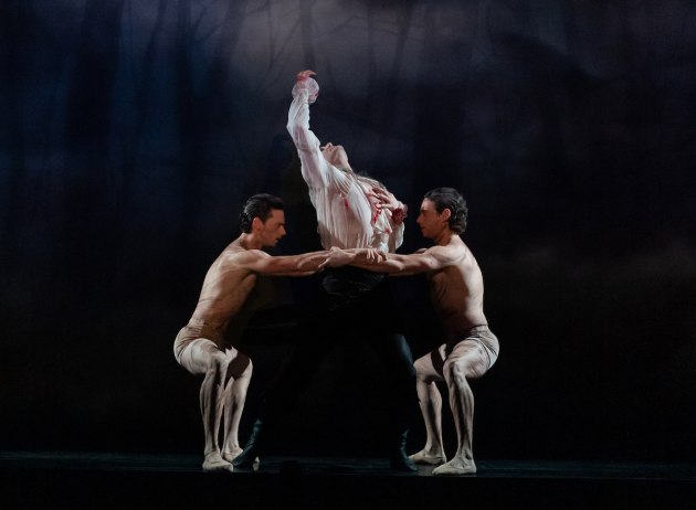 Aur&eacute;lien Scannella as Old Dracula with Matthew Edwardson and Oliver Edwardson as the Phantoms in Dracula (2020). Photo by Bradbury Photography