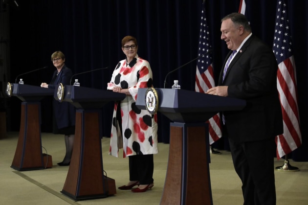 Minister for Defence Linda Reynolds, Minister for Foreign Affairs Marise Payne and US Secretary of State Mike Pompeo.
Linda Reynolds via Twitter