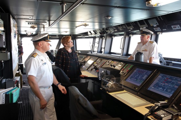 Minister for Defence Marise Payne on a ship tour. Credit: AUSAWD