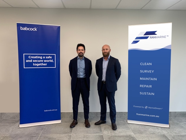 Marine Simon Spratt, Acting Managing Director of Babcock Australasia, and Franmarine CEO Adam Falconer-West.
Credit: Babcock