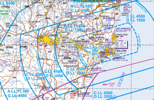 Changes to airspace surrounding Ballina-Byron will be reflected in the 9 July issue of the Gold Coast VTC. (Airservices Australia)