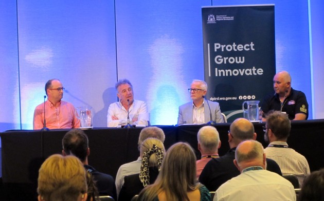 The Benchmarking Tool panel at Turning the Dial, from left: Brett Henderson &ndash; AusIndustry Entrepreneur's Program, Terry Burnage &ndash; WA Department of Primary Industries and Regional Development, Mark Mitchell &ndash; chairman Australian Food Cold Chain Council, and Greg Ryan &ndash; co-owner Ryan's Quality Meats, Perth.