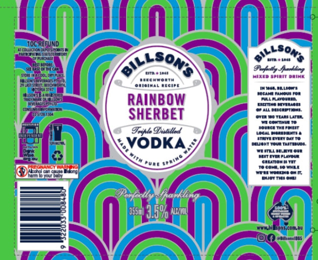 Billson's vodka packaging has been found in breach of ABAC for appealing to children; creating confusion with a confectionery or soft drink. Image: ABAC