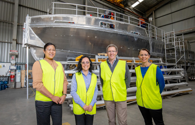 L to R): Leonie Wong - Senior Account Director, Siemens Digital Industries Software, Samantha Murray - Vice President and Managing Director Australia and New Zealand, Siemens Digital Industries Software, Jamie Bruce - CEO of Birdon and Sarah Yuen - Birdon's General Manager Maritime. (Supplied)