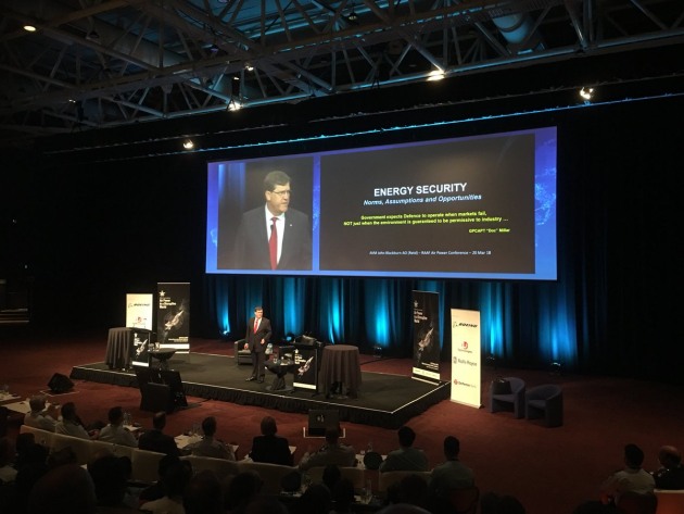 Retired Air Vice-Marshal John Blackburn speaking at Air Power 2018. Credit: @EamonHamilton via Twitter