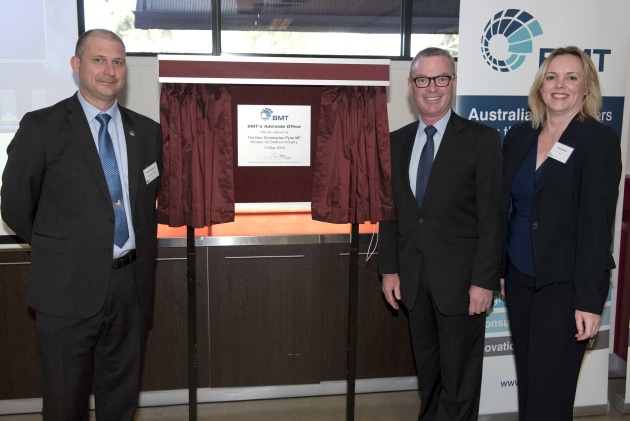 Peter Behrendt (Australian Managing Director, BMT); Christopher Pyne MP; Sarah Kenny (Global CEO, BMT). Credit: BMT