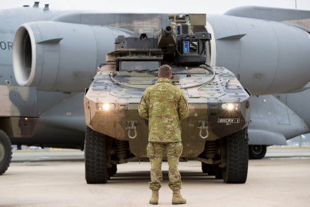 The Rheinmetall Boxer CRV at Defence Establishment Fairbairn during for air transportability trials in 2017.
Defence