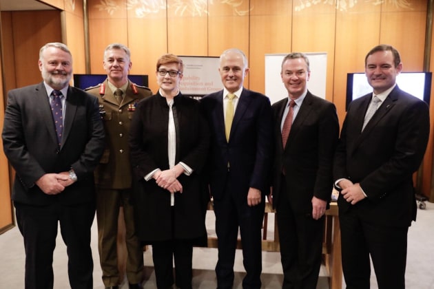 The formal contract signing with Rheinmetall, PM Malcolm Turnbull, Minister for Defence Marise Payne and Minister for Defence Industry Christopher Pyne.

Chris Pyne via Twitter.