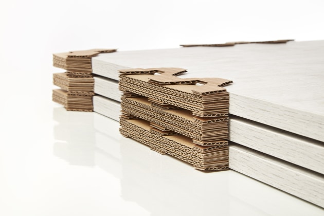 The Scudo system delivers high shock absorption using 3D structures made from recycled cardboard, fully recyclable post-use.