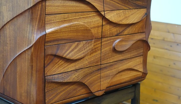 Third Prize Winner: Broc Cattley, Jewellery Stand, Qld red cedar, quandong (ebonised), recycled hardwood base. "This piece was inspired from the natural flowing forms we see in nature. I wanted to design a piece of furniture that makes you want to run your hand over it every time you see it, to create changing shadows as the light in the room changes through the day."
