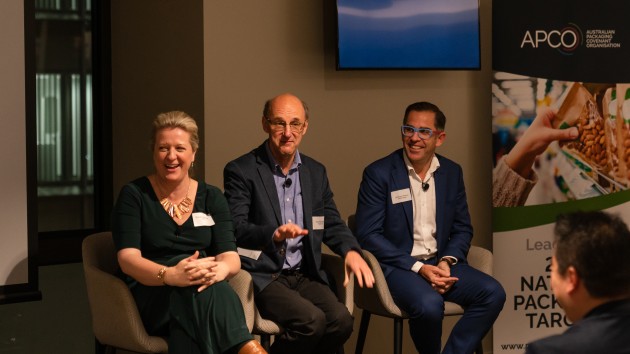 Terrific trio: Brooke Donnelly, Paul Klymenko, Anthony Peyton gave a detailed account of the global feedback on Australian packaging sustainability progress.