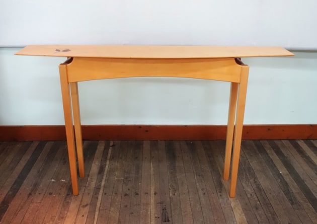 Bruce Gilchrist, Huon Hall Table, Tasmanian Huon pine, salvaged from Lake Pedder, inlay of red cedar leaf.