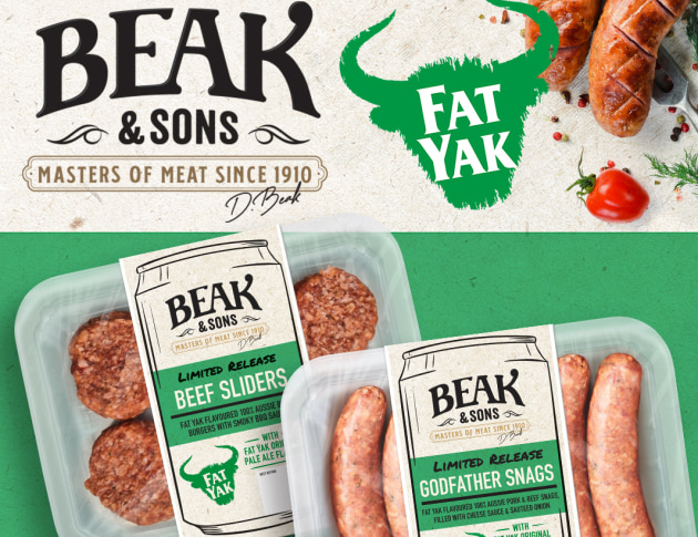 The Beak & Sons and Fat Yak sliders and sausages are available exclusively at Coles stores nationally.